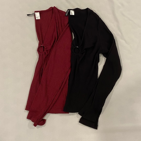 2 H&M long sleeve plunging neckline shirts size L - Picture 3 of 13